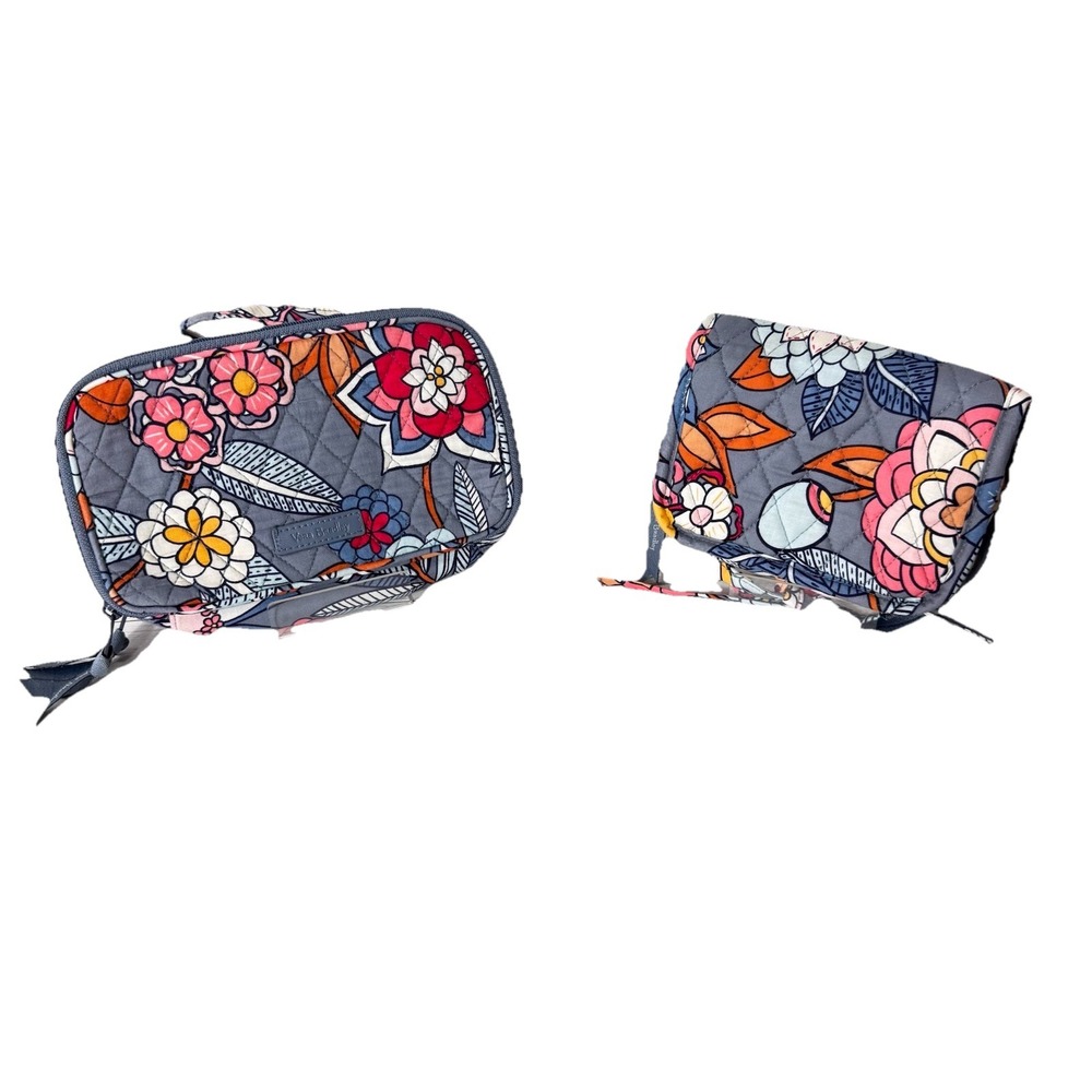2 Vera Bradley Make-up Bags‎ Tropical  Evening Travel Cosmetic Zip Gray Floral